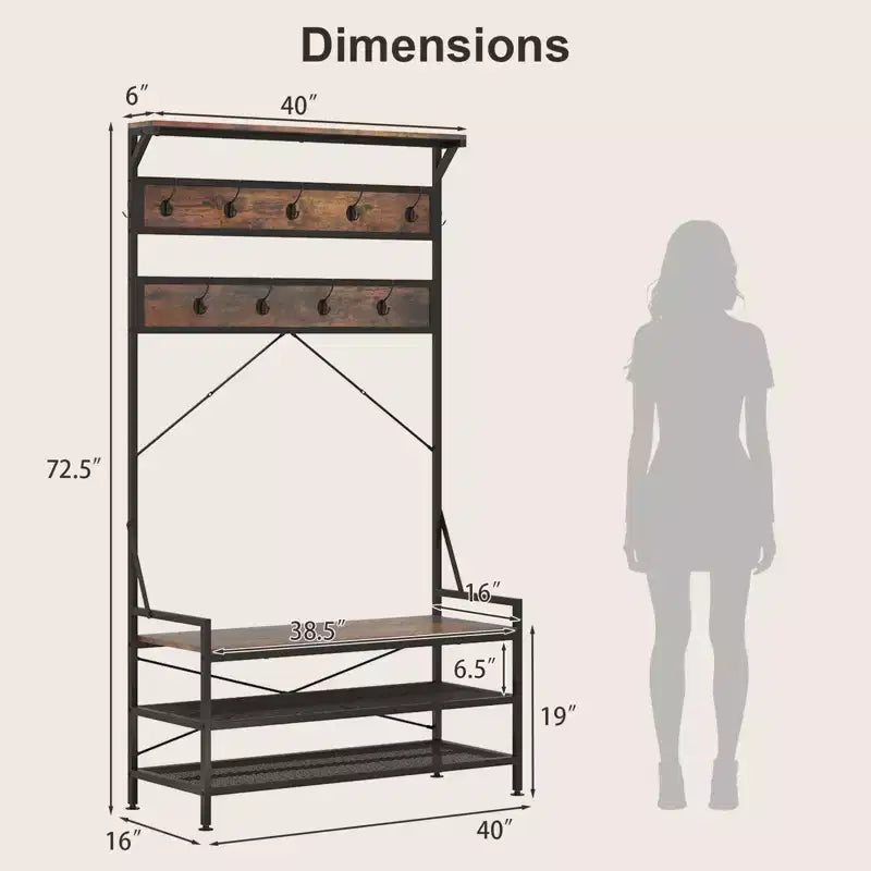 Portemanteau Costway 4-en-1 Hall Tree avec 11 crochets, banc à chaussures, étagère à chaussures à 2 niveaux Gris/Marron
