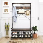 Portemanteau Costway 4-en-1 Hall Tree avec 11 crochets, banc à chaussures, étagère à chaussures à 2 niveaux Gris/Marron