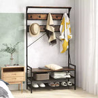 Portemanteau Costway 4-en-1 Hall Tree avec 11 crochets, banc à chaussures, étagère à chaussures à 2 niveaux Gris/Marron