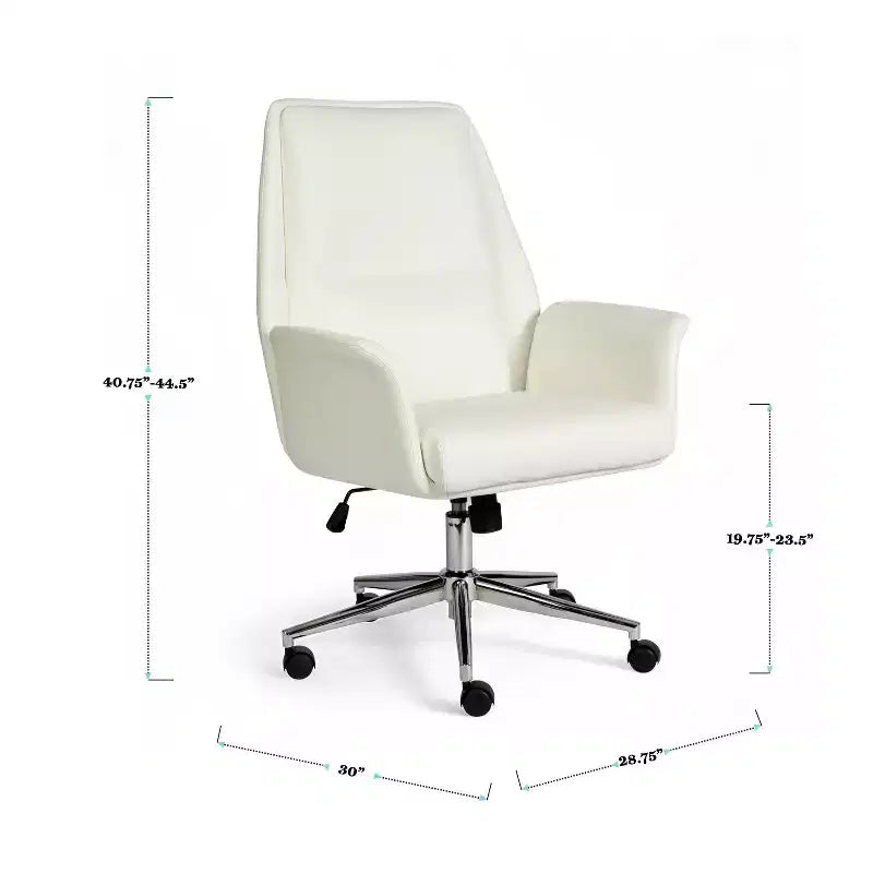Chaise de bureau rembourrée Martha Stewart Maxine en blanc/nickel poli