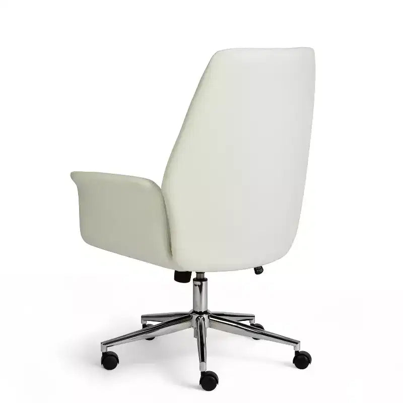 Chaise de bureau rembourrée Martha Stewart Maxine en blanc/nickel poli