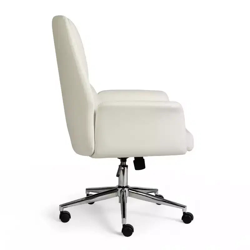Chaise de bureau rembourrée Martha Stewart Maxine en blanc/nickel poli