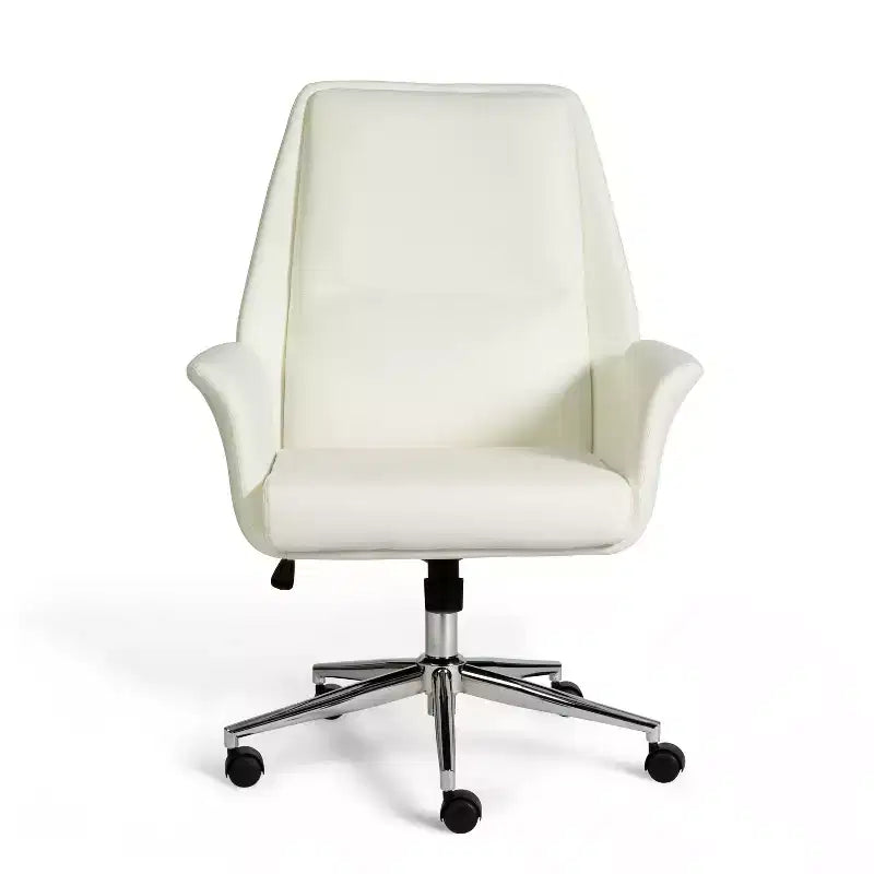 Chaise de bureau rembourrée Martha Stewart Maxine en blanc/nickel poli