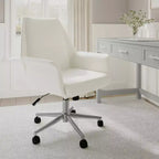 Chaise de bureau rembourrée Martha Stewart Maxine en blanc/nickel poli