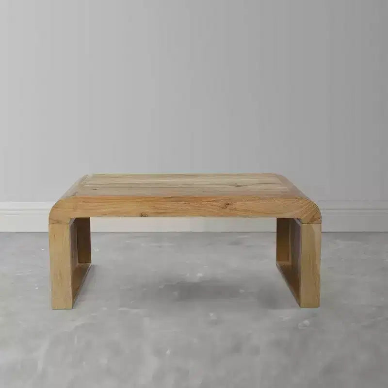 Table basse Royal Hampton, fabriquée à la main en bois d'acacia naturel, plateau rectangulaire incurvé en cascade, 91 cm