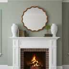 MAYEERTY Miroir Rond Ondulé de 91 cm, Cadre en Bois Massif, Miroir Décoratif pour Chambre à Coucher, Salle de Bain, Salon, Marron