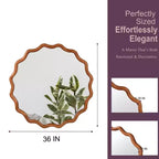 MAYEERTY Miroir Rond Ondulé de 91 cm, Cadre en Bois Massif, Miroir Décoratif pour Chambre à Coucher, Salle de Bain, Salon, Marron