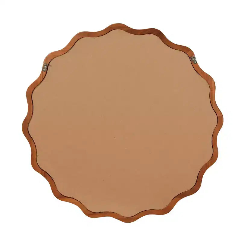MAYEERTY Miroir Rond Ondulé de 91 cm, Cadre en Bois Massif, Miroir Décoratif pour Chambre à Coucher, Salle de Bain, Salon, Marron