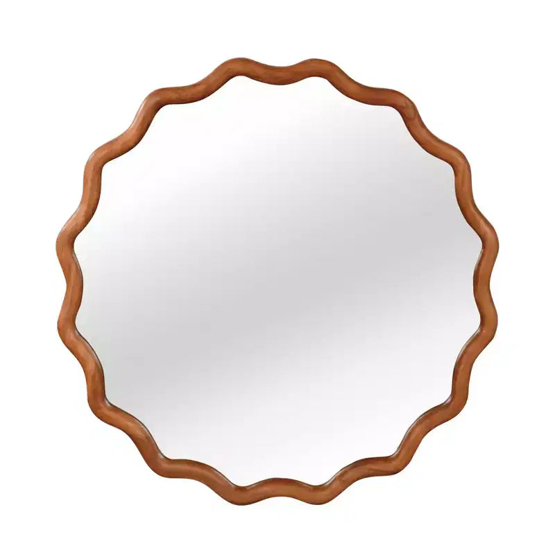 MAYEERTY Miroir Rond Ondulé de 91 cm, Cadre en Bois Massif, Miroir Décoratif pour Chambre à Coucher, Salle de Bain, Salon, Marron