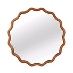 MAYEERTY Miroir Rond Ondulé de 91 cm, Cadre en Bois Massif, Miroir Décoratif pour Chambre à Coucher, Salle de Bain, Salon, Marron