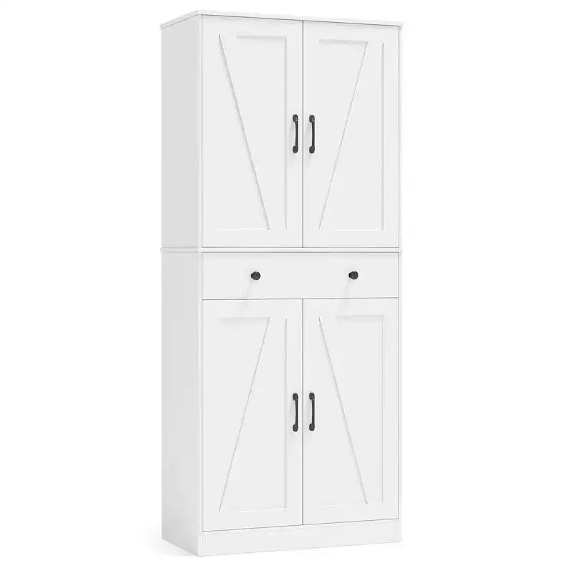 Meuble de rangement de cuisine Costway 72 po, style moderne campagnard, avec 4 portes de grange, brun/blanc/noir