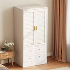 Armoire de chambre de 165 cm avec 2 portes à persiennes et 2 tiroirs, avec tringle à vêtements, grande capacité de rangement, en bois, autoportante