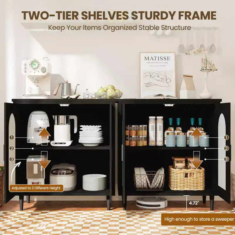 Meuble de Rangement Buffet de Cuisine TROPOW avec Rotin, Pieds en Bois Massif pour Salon, Couloir, Entrée