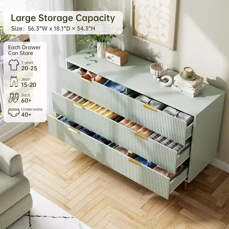 Commode de chambre à 6 tiroirs Zstar, avec poignées métalliques
