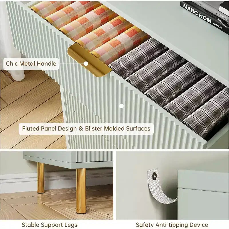 Commode de chambre à 6 tiroirs Zstar, avec poignées métalliques