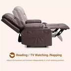 Fauteuil releveur inclinable en cuir PU, meuble réglable pour le dos et les jambes avec 3 positions, poche latérale (largeur d'assise 56 cm + porte-gobelets)