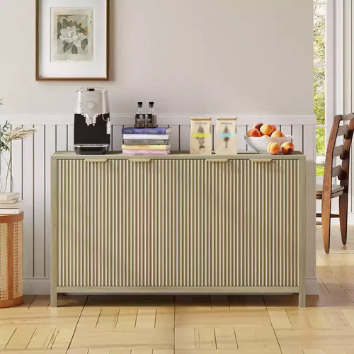 55 Inch Fluted Buffet Cabinet, Large Sideboard Modern Credenza with 4 Doors, Adjustable Shelves, Console Table for Living Room Kitchen Entryway