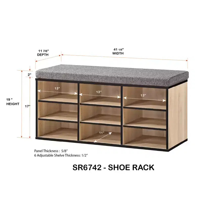 Banc à chaussures Kings Brand Furniture avec coussin et 9 espaces de rangement en bois, organisateur de chaussures, siège d'entrée, banc rembourré