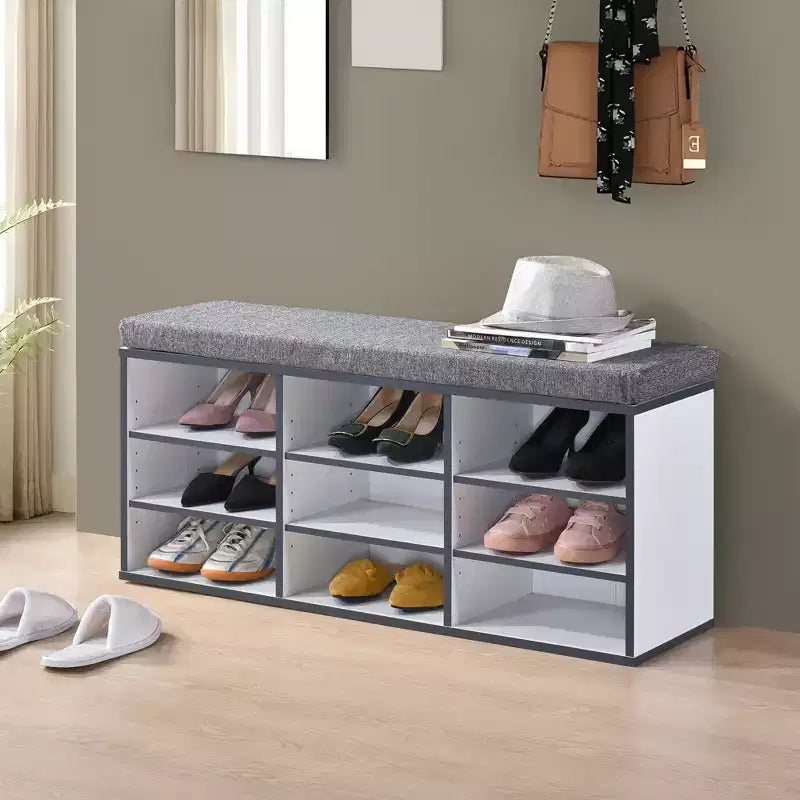 Banc à chaussures Kings Brand Furniture avec coussin et 9 espaces de rangement en bois, organisateur de chaussures, siège d'entrée, banc rembourré