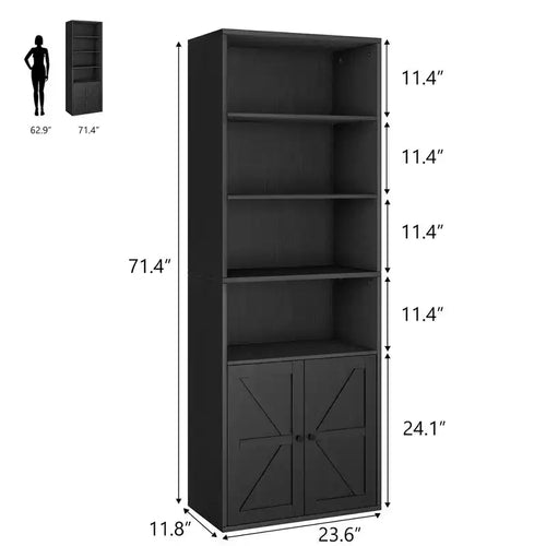Étagère Acekool 71 po (180 cm) style ferme à 6 niveaux avec tiroir, Organisateur de rangement étroit en bois et métal, Étagère de présentation de style industriel