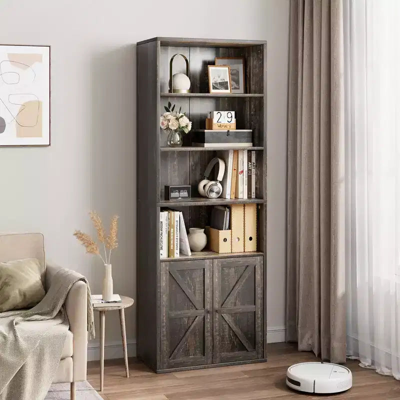Étagère Acekool 71 po (180 cm) style ferme à 6 niveaux avec tiroir, Organisateur de rangement étroit en bois et métal, Étagère de présentation de style industriel