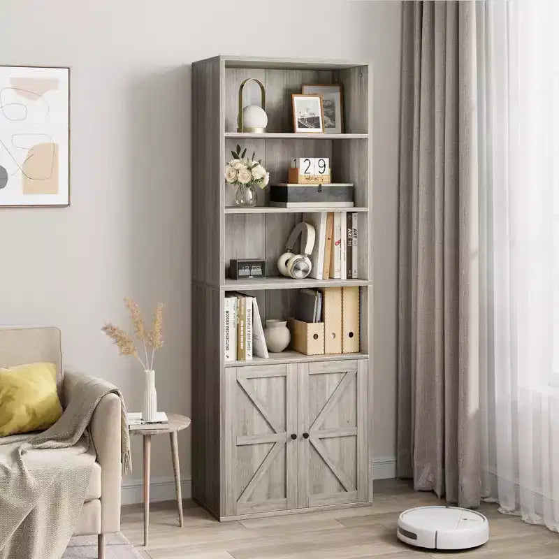 Étagère Acekool 71 po (180 cm) style ferme à 6 niveaux avec tiroir, Organisateur de rangement étroit en bois et métal, Étagère de présentation de style industriel