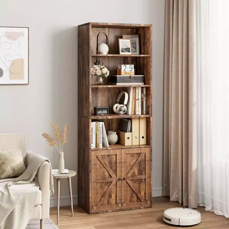Étagère Acekool 71 po (180 cm) style ferme à 6 niveaux avec tiroir, Organisateur de rangement étroit en bois et métal, Étagère de présentation de style industriel