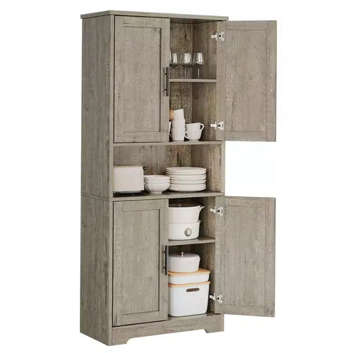 70in Tall Kitchen Pantry Cabinet with 4 Doors, Adjustable Shelves, Open Shelf, Tall Cupboard for Dining Room, Bathroom, Laundry Room