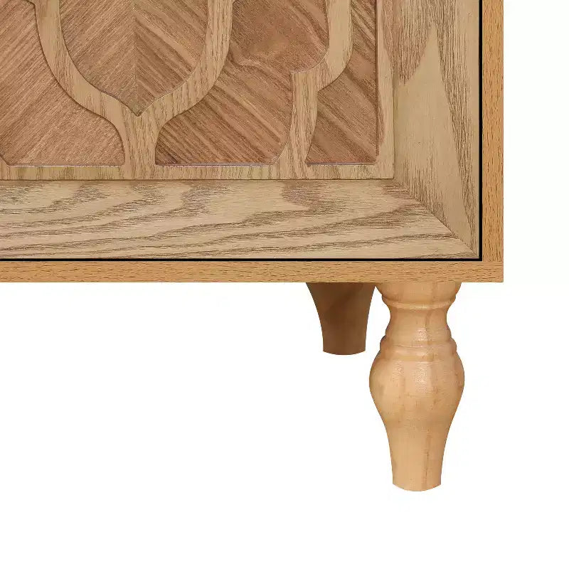 Meuble de rangement GDFStudio Mid Century Modern 62.99'' avec portes sculptées motif floral et étagères réglables