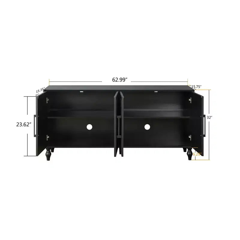 Meuble de rangement GDFStudio Mid Century Modern 62.99'' avec portes sculptées motif floral et étagères réglables