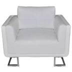vidaXL Fauteuil cube scandinave-moderne, revêtement cuir blanc, cadre en bois massif avec pieds chromés - Blanc