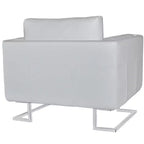 vidaXL Fauteuil cube scandinave-moderne, revêtement cuir blanc, cadre en bois massif avec pieds chromés - Blanc