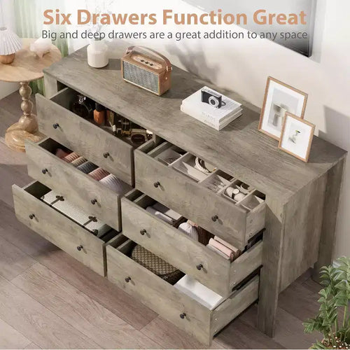 Commode à 6 tiroirs pour chambre à coucher, commode double moderne avec tiroirs de rangement, commodes en bois