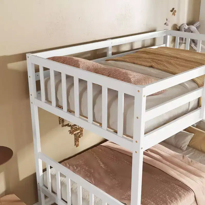 Okak Lit superposé jumeau sur jumeau en bois d'hévéa avec tiroirs Lit superposé mezzanine avec échelle et garde-corps de sécurité pour adolescents, convertible en 2 lits jumeaux