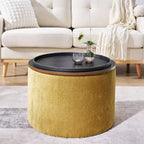 Okak Pouf de rangement rond en chenille 2 pièces, table basse avec panneau de bureau, petit tabouret repose-pieds en forme de tambour pour salon et chambre