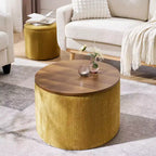 Okak Pouf de rangement rond en chenille 2 pièces, table basse avec panneau de bureau, petit tabouret repose-pieds en forme de tambour pour salon et chambre