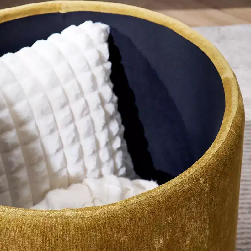 Okak Pouf de rangement rond en chenille 2 pièces, table basse avec panneau de bureau, petit tabouret repose-pieds en forme de tambour pour salon et chambre