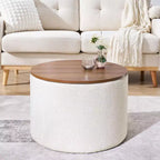 Okak Pouf de rangement rond en chenille 2 pièces, table basse avec panneau de bureau, petit tabouret repose-pieds en forme de tambour pour salon et chambre