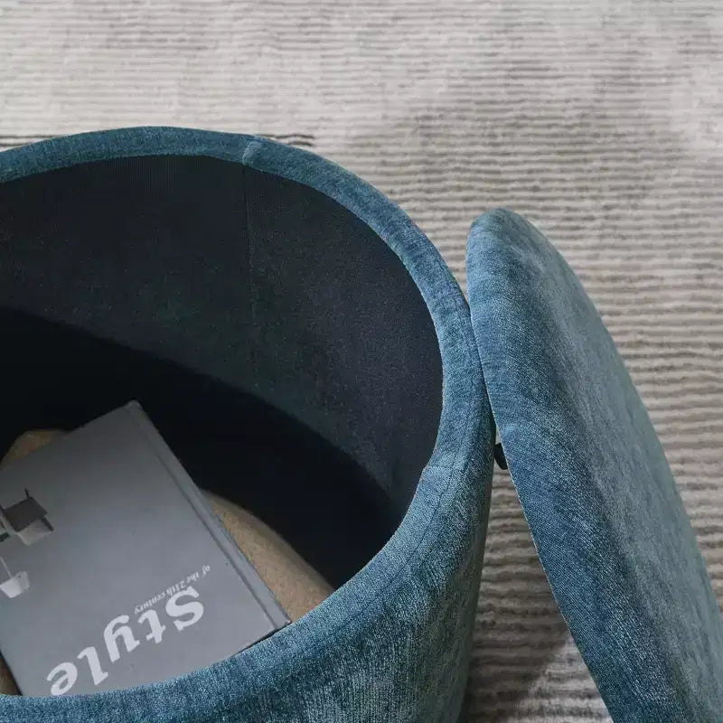 Okak Pouf de rangement rond en chenille 2 pièces, table basse avec panneau de bureau, petit tabouret repose-pieds en forme de tambour pour salon et chambre