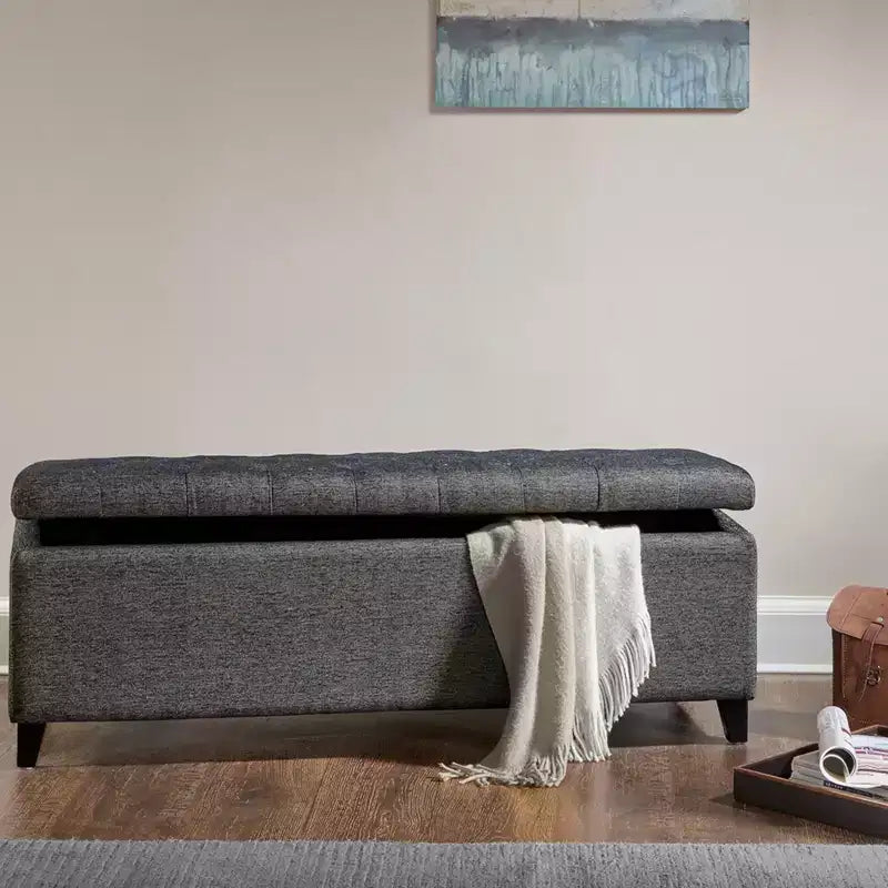 Banc de rangement multifonctionnel Okak avec repose-pieds rembourré capitonné, banc de lit, fermeture douce pour canapé, chambre, entrée
