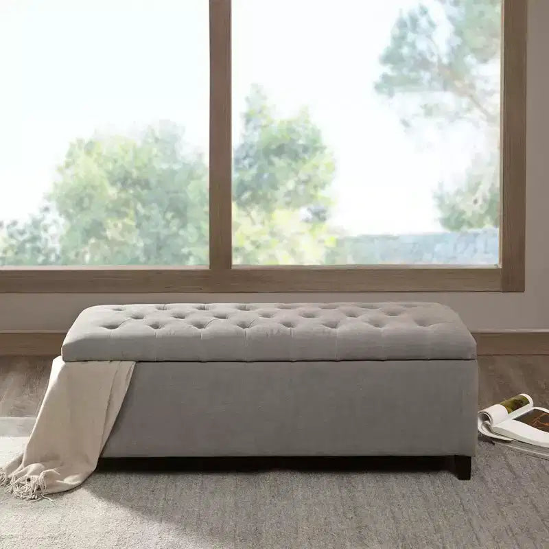 Banc de rangement multifonctionnel Okak avec repose-pieds rembourré capitonné, banc de lit, fermeture douce pour canapé, chambre, entrée