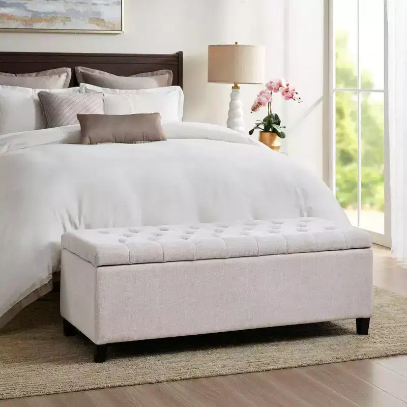 Banc de rangement multifonctionnel Okak avec repose-pieds rembourré capitonné, banc de lit, fermeture douce pour canapé, chambre, entrée