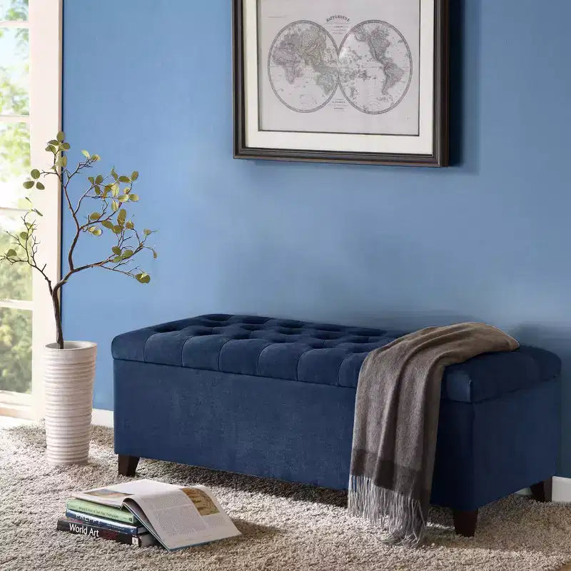 Okak Multifunctional Storage Ottoman Bench with Top Tufted Button Upholstered Footrest Stool Bed Bench Soft Close for Couch Bedroom Entryway