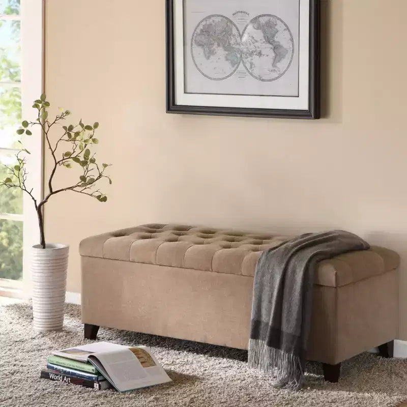 Banc de rangement multifonctionnel Okak avec repose-pieds rembourré capitonné, banc de lit, fermeture douce pour canapé, chambre, entrée