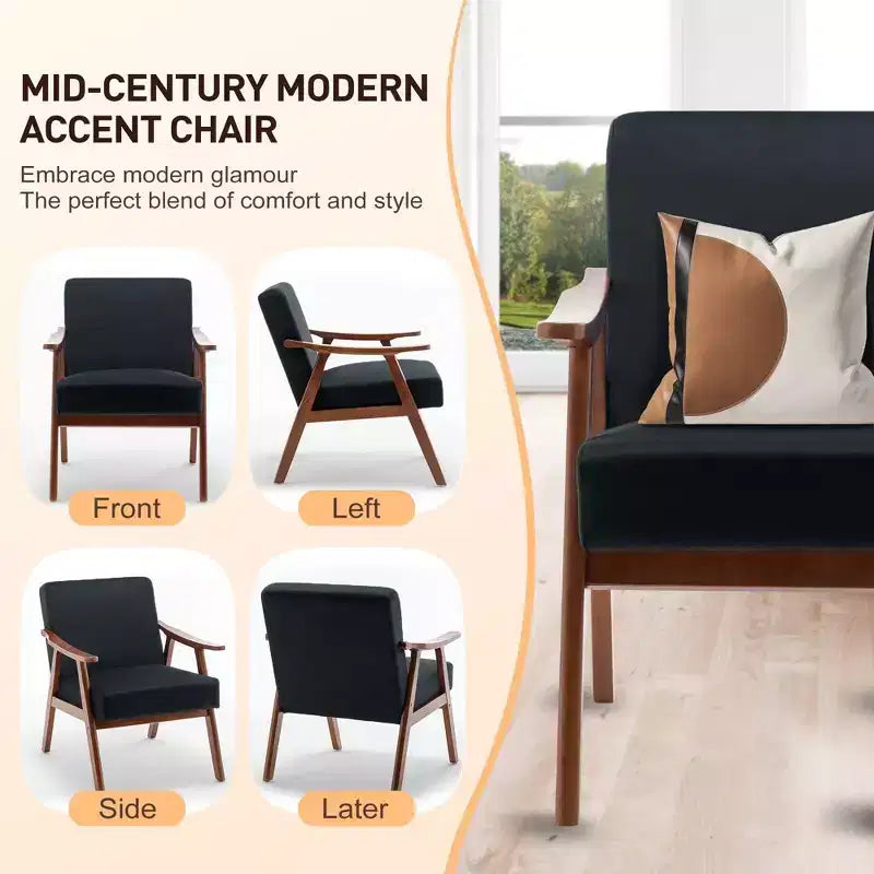 Fauteuil d'appoint Okak Leisure, fauteuil de salon avec dossier extra-épais, fauteuil à oreilles avec pieds en bois massif pour salle de lecture, chambre à coucher