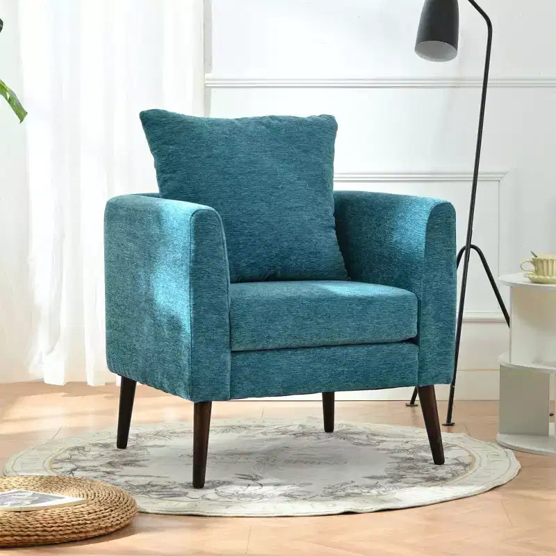 Fauteuil d'appoint en tissu Okak, chaise de lecture pour salon avec revêtement doux et oreiller, fauteuil avec pieds en bois massif pour salon ou chambre à coucher.
