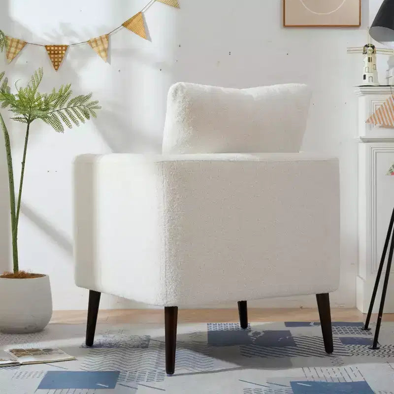 Fauteuil d'appoint en tissu Okak, chaise de lecture pour salon avec revêtement doux et oreiller, fauteuil avec pieds en bois massif pour salon ou chambre à coucher.