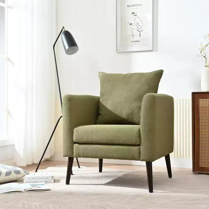 Okak Fine Fabric Accent Chair Living Room Reading Chair with Soft Upholstered and Pillow Armchair Solid Wood Legs for Lounge Bedroom