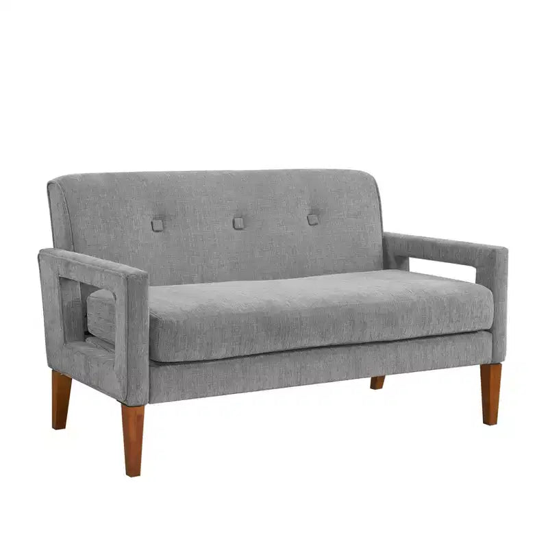 Canapé confortable Okak en chenille avec dossier capitonné, pieds en bois massif, causeuse moderne, pochette de rangement pour appartements, salon, bureau