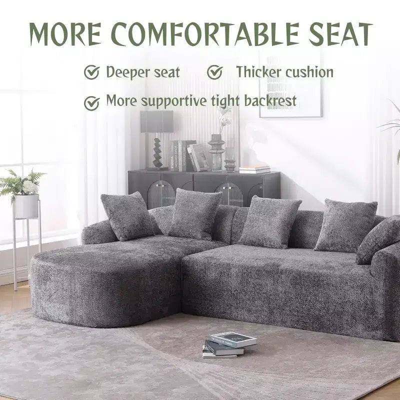 Canapé d'angle Okak Comfy en bouclette avec méridienne, canapé sectionnel minimaliste surdimensionné 3 places, convertible, assise profonde, angle gauche